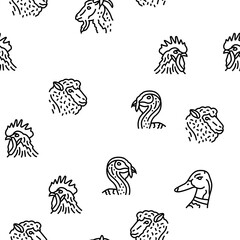 animal zoo nature wildlife vector seamless pattern thin line illustration