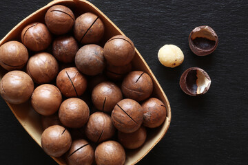 Photography of macadamia nuts on slate for food illustrations