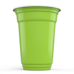 Plastic disposable party cup for juice, fresh, beer on white background.