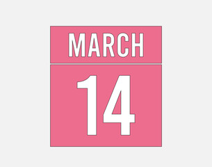 14 March calendar pink. Calendar page vector for March on light background