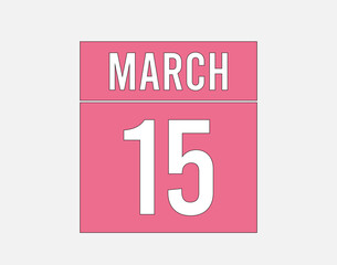15 March calendar pink. Calendar page vector for March on light background