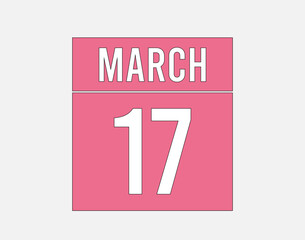 17 March calendar pink. Calendar page vector for March on light background