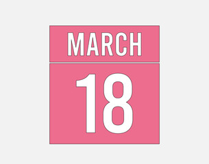 18 March calendar pink. Calendar page vector for March on light background