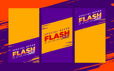 Flash sale vertical banner background vector, template social media stories post for media promotion with empty space 