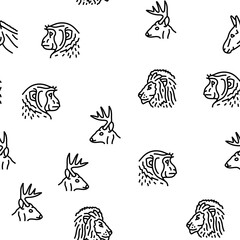 animal zoo nature wildlife vector seamless pattern thin line illustration