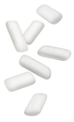 Flying chewing gums, isolated on white background