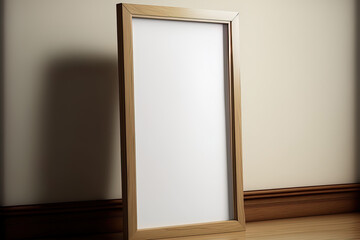 Vertical view of a wooden frame holding a brilliant white sheet. Generative AI