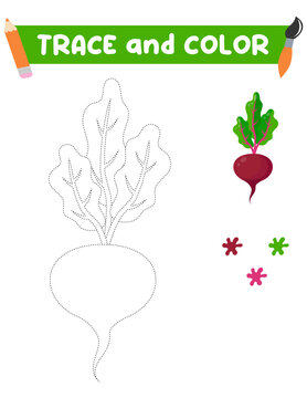 Coloring book with a beet.  Education and entertainment for preschool children.Trace and color it