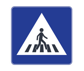 Pedestrian crossing sign on blue background. 
