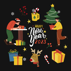 Merry Christmas greeting card. Christmas set. Holiday set of Christmas. 