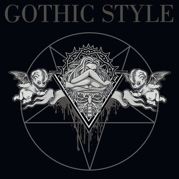 Gothic sign, skeleton girl, grunge vintage design t shirts