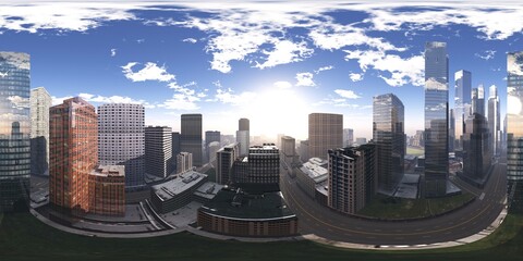 Panorama of the city. HDRI, environment map , Round panorama, spherical panorama, equidistant projection, panorama 360, cityscape, 3d rendering - 555736103