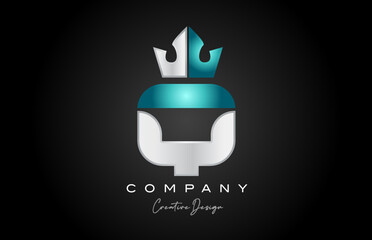 blue grey Q alphabet letter logo icon design. Creative crown king template for business and company