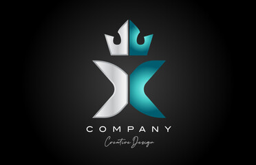 Obraz premium blue grey X alphabet letter logo icon design. Creative crown king template for business and company