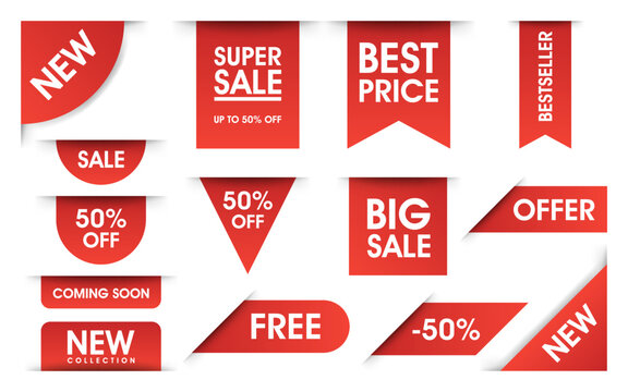 Price tags vector collection. Ribbon sale banners isolated. New collection offers.