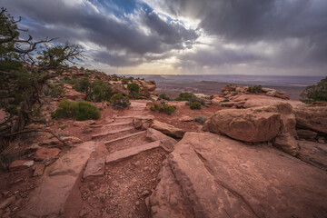 hiking the grand view point trail in the island in the sky in canyonlands national park, usa
