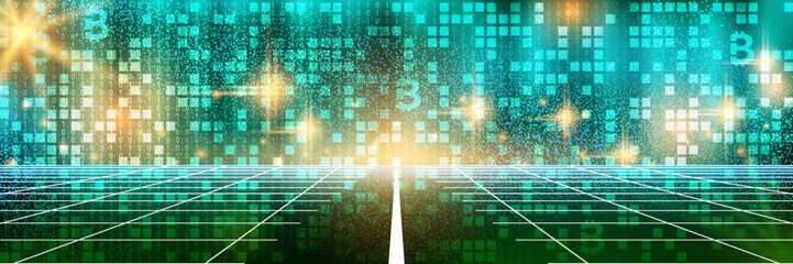 Blockchain technology, cryptocurrency, virtual money vector concept illustration. Web banner, header design template