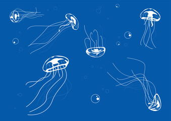 School of jellyfish diving in the sea. vector illustration © Ranto