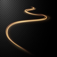 Gold, yellow curved light line, rope, tape. Smooth festive neon line with light effects. Element for your design, advertising, postcards, invitations, screensavers, websites, games.	