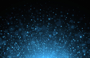 Obraz premium Glowing background of sparkles particles. Luminous background of sun flares. Blue sparks glitter special light effect. 