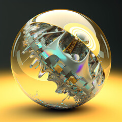 Golden glass sphere, abstract. Generative AI picture.