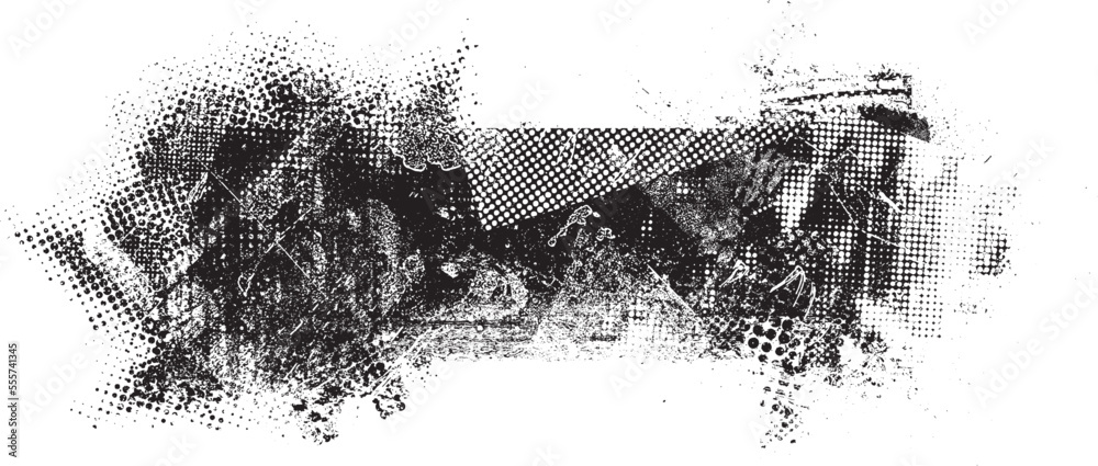 Fototapete Glitch distorted grunge layer  . Noise destroyed texture . Trendy defect error shapes . Overlay grunge texture . Distressed effect .Vector shapes with a halftone dots screen print texture.