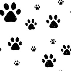 Dog's paws seamless pattern. Cat paws hand drawn pattern. Pet paws background - 555741317