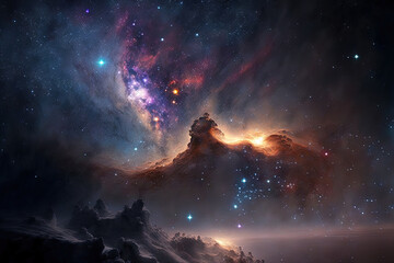 Fototapeta premium a galaxy, nebula, and stars may all be seen in the night sky. Generative AI
