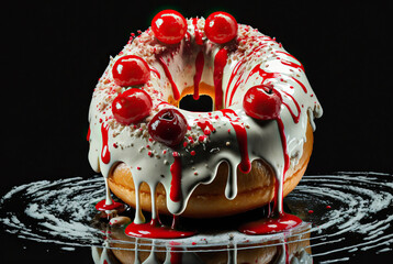 cake with berries,cake with cherry,chocolate cake with cherry,cream and donut