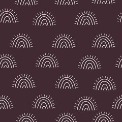 seamless pattern with cartoon rainbows, decor elements. colorful vector for kids. hand drawing, flat style. baby design for fabric, print, textile, wrapper