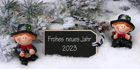 Neujahrsgrußkarte: Glückwünsche zum Jahreswechsel: Frohes neues Jahr 2023.