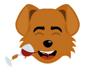 vector illustration of the face of a cartoon dog drinking a glass of wine