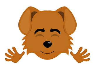 vector illustration of the face of a cartoon dog with a happy expression and waving with his hands