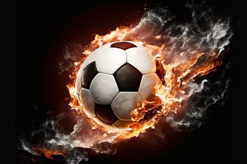Naklejka premium white Football ball flying in flames