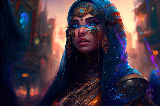 Portrait of a beautiful priestess. Image of an ancient princess. Generative AI Art