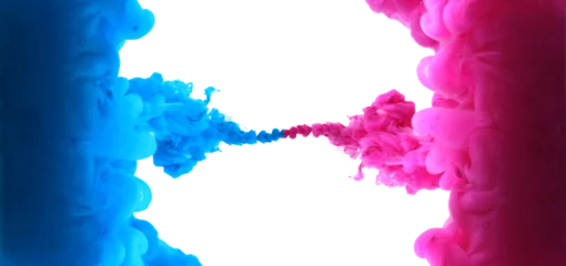  Ink blue, magenta color smoke wave blot on Png transparent Abstract background. © Liliia
