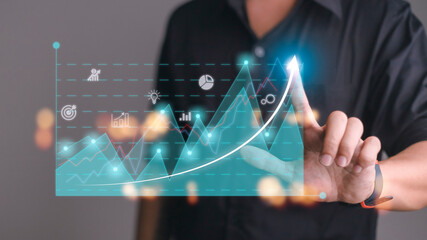 Business development to success and growing growth concept, Businessman pointing arrow graph corporate future growth plan