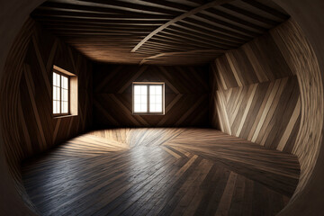 wooden walls and floors in a room. Generative AI