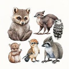 Set of images of small animals. AI