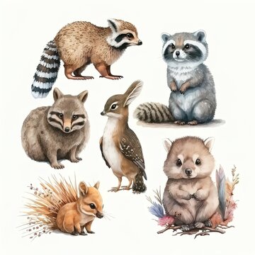 Set of images of small animals. AI