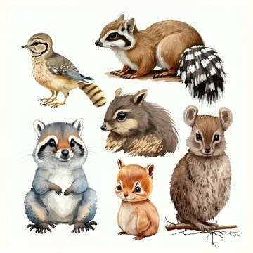 Set of images of small animals. AI