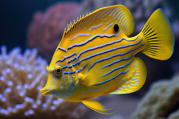 Zebrasoma salt water aquarium fish. Generative AI