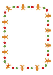 Christmas frame with gingerbread person decorations. Xmas decorative border isolated on white background. Size A4. Vector illustration.