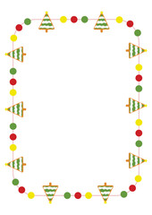 Christmas frame with gingerbread Xmas tree decorations. Xmas decorative border isolated on white background. Size A4. Vector illustration.