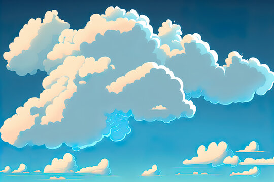 White cartoon clouds in a blue sky are shown cartoonishly. Generative AI