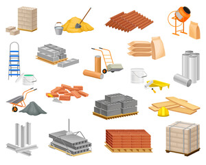 Construction and Building Materials at Industrial Site Big Vector Set