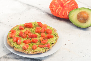 Fajitas with tortilla mix tomato, pepper, tuna onion and avocado on white background