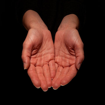 Close-up of Palms of Woman's Hands, Studio Shot