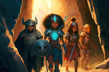 teen knights in the dungeon. sketch art for artist creativity and inspiration. generative AI	
