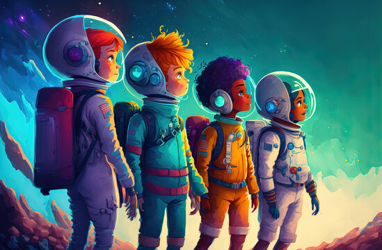 Teenage astronauts space explorers. sketch art for artist creativity and inspiration. generative AI	

